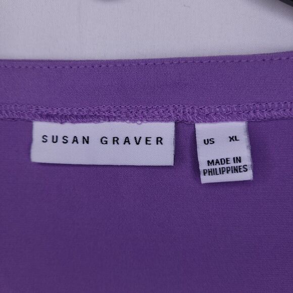 Susan Graver Top XL Purple Square Neck Liquid Knit - Picture 10 of 12